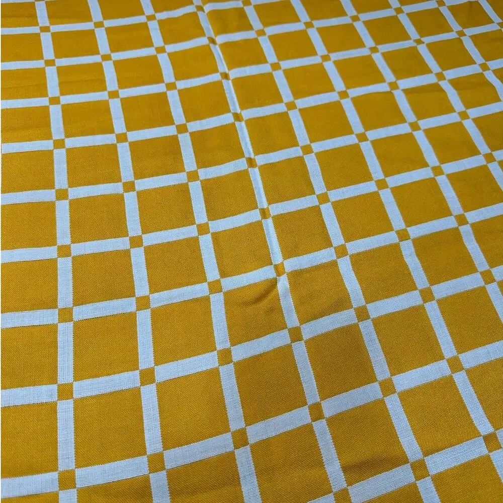 Vintage Rectangular Orange and White Woven Checkered Reversible Tablecloth